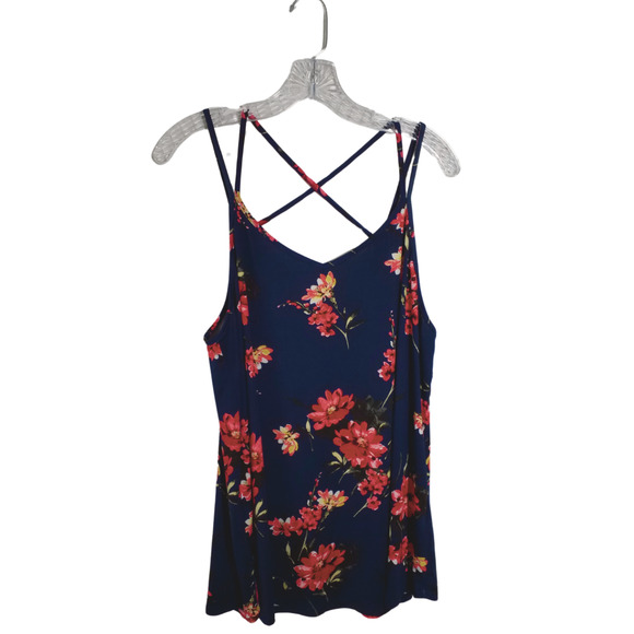 Papermoon Womens Basima Strappy Back Detail Tank Top Navy Pink Floral Size 2X - Picture 1 of 7
